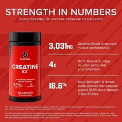 SIXSTAR Creatine X3 – 60 Caplets for Muscle Strength & Recovery – Gluten Free