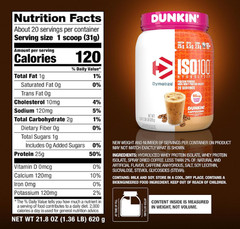 Dymatize ISO100 Hydrolyzed Whey Isolate Protein Powder Dunkin Cappuccino