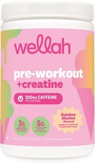 Wellah Pre-Workout + Creatine Powder (30 Servings) Rainbow Sherbert -3g Creatine