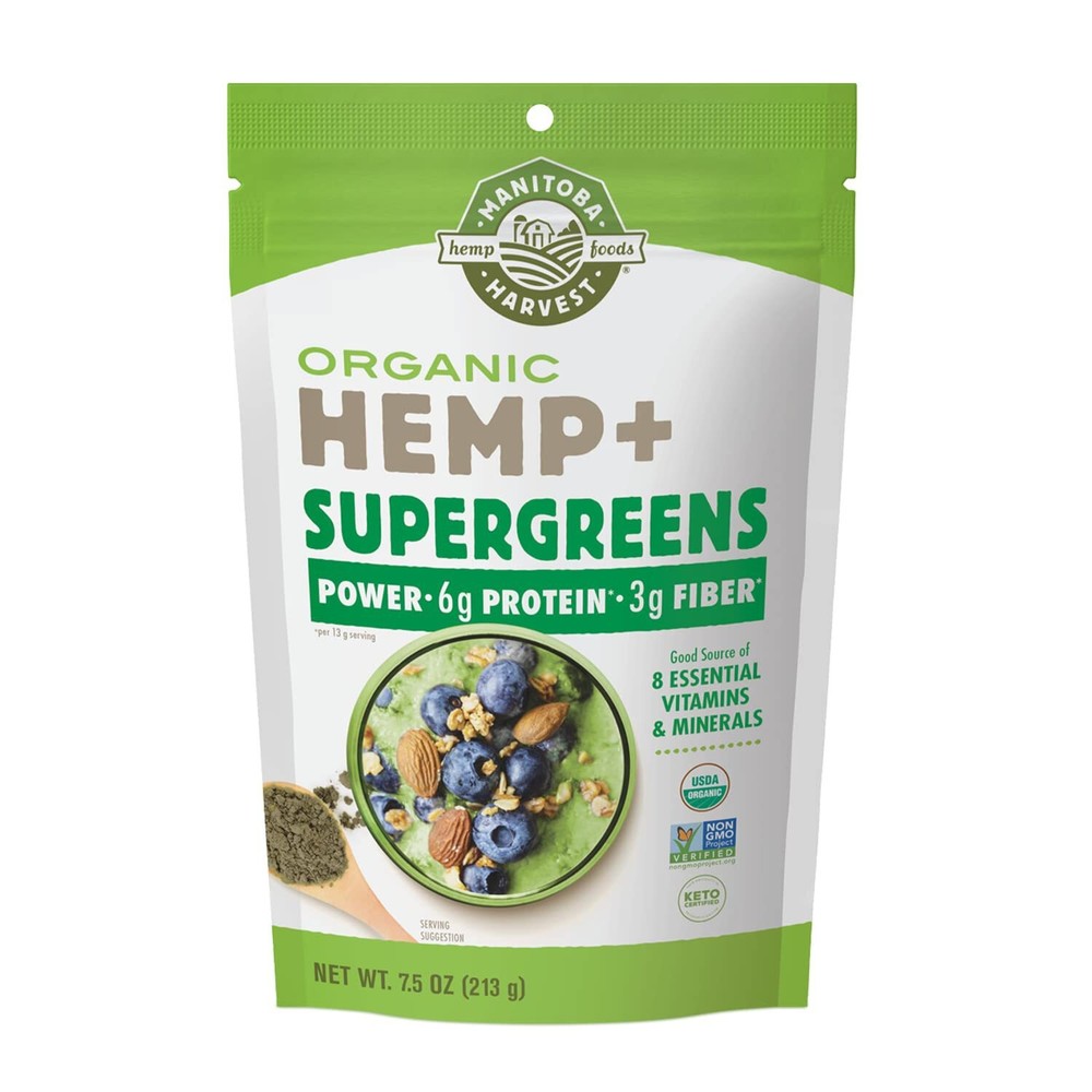 3/27 Manitoba Harvest Organic Hemp & Supergreens Powder, 7.5 oz, Green Superfood