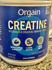 Orgain Micronized Creatine Powder Unflavored 23.8 oz 135 Sv Exp 10/17/27