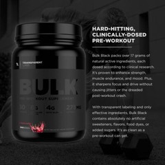 Transparent Labs Bulk Black Pre Workout 30 Servings Energy Strength Focus Pump
