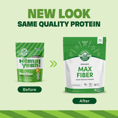 Hemp Yeah Organic Max Fiber Protein Powder, Unsweetened, 32Oz, with 13G of Fiber