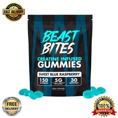 Beast Bites Creatine Infused Gummies Sweet Blue Raspberry – 30 Servings 10.5 oz