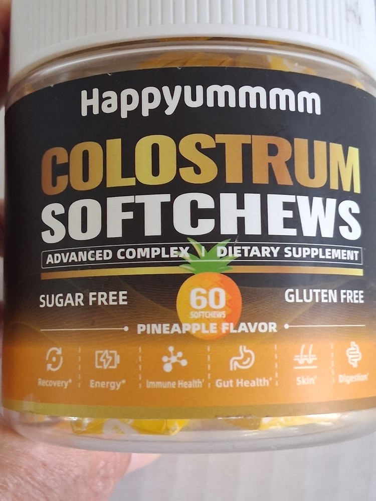 HAPPYUMMMM COLOSTRUM SOFT-CHEWS PINEAPPLE (60) SUGAR & GLUTEN FREE SUPPLEMENTS