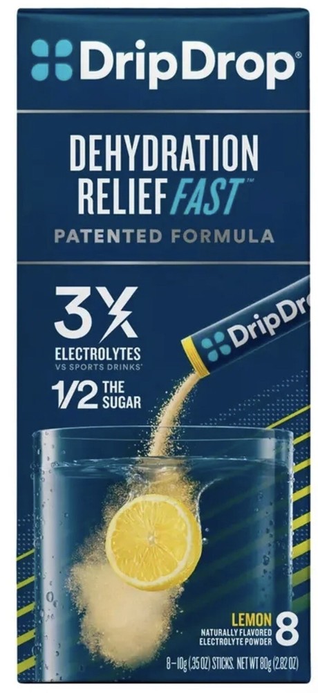 DripDrop Electrolyte Hydration Sticks LEMON 48CT – EACH MAKES 16 OZ, NOT 8!