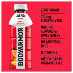 BODYARMOR Zero Sugar Fruit Punch Electrolyte Sports Drink, 16 fl oz Bottle