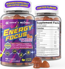 Energy & Focus Gummies with 100mg Caffeine Anhydrous for Gamers, Workers, etc