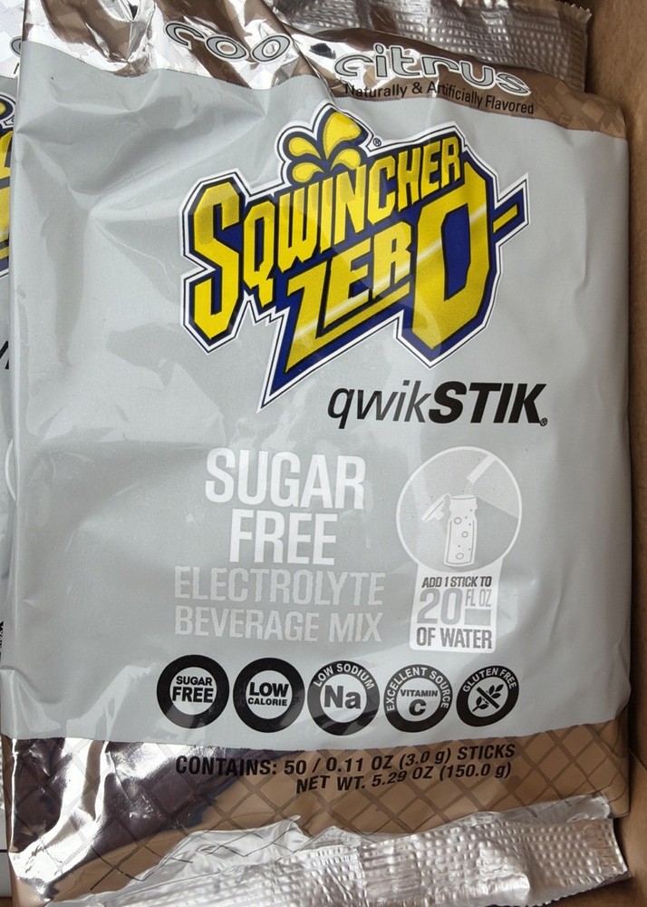 Sqwincher Zero qwikSTIK Sugar Free Electrolyte Powder Lot of 50 Cool Citrus