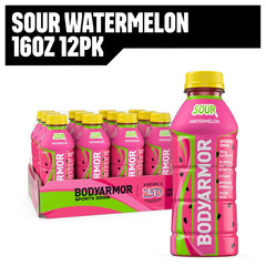 BODYARMOR Sports Drink, Sour Watermelon, 12-Pack of 16 Fl Oz Hydration Bottles