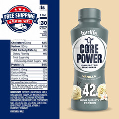 Core Power Elite High Protein Shake, Vanilla, 42g Bottle, 14oz, 12 Pack