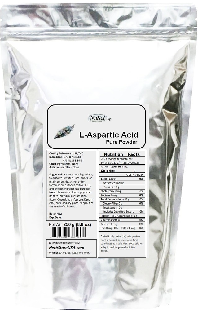 NuSci 250g (8.8oz) L-Aspartic Acid pure Powder Energy Neurotransmitter