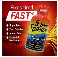 5 Bottles – 5-Hour Energy Regular Strength Shot, Berry, 1.93 fl oz