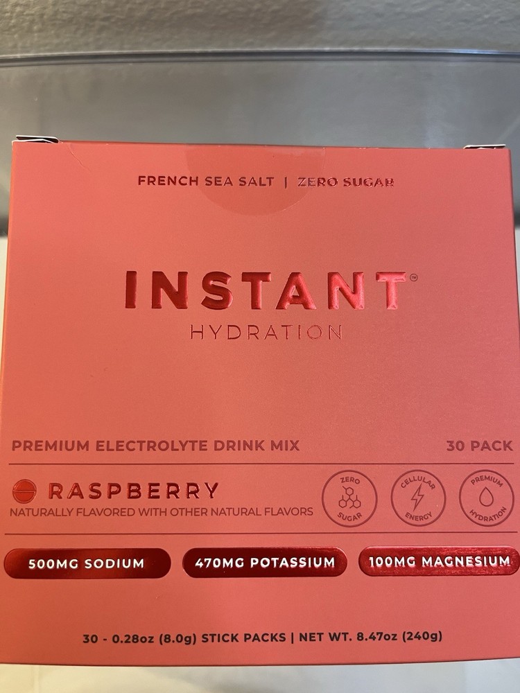 Instant Hydration Electrolyte Drink Mix Raspberry 30 Stick Packs French Sea Salt