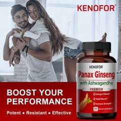 Panax Ginseng with Ashwagandha, Male Muscle Strength Mood Supplement, 60 Caps