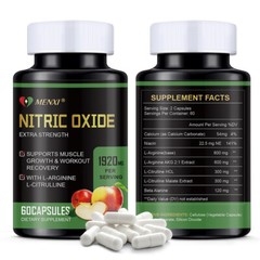 Nitric Oxide 60 Capsules 1920mg | L Arginine & L Citrulline | Highest Potency