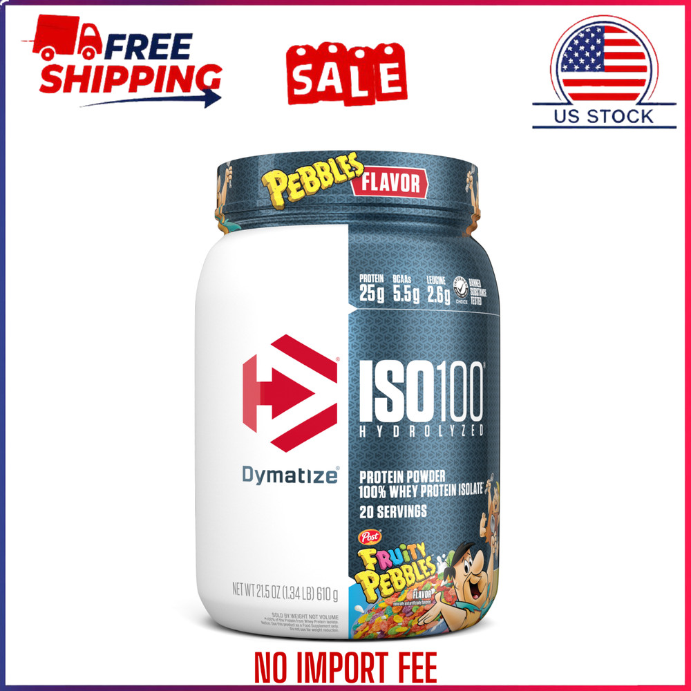 Dymatize ISO100 Hydrolyzed Whey Isolate Protein Powder, Fruity Pebbles, 20 Ser