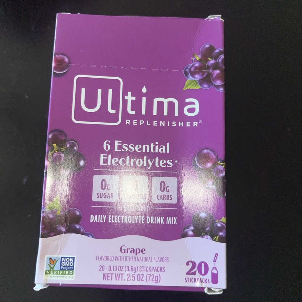 2x 20 = 40 Ultima Replenisher Hydrating Electrolyte Powder Grape Stick pack Box