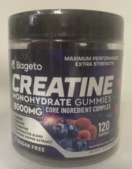 LOT OF THREE Bageto CREATINE Monohydrate Gummies 8000mg Ras Blue 120 Exp 8/27