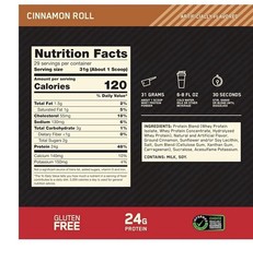 Optimum Nutrition Gold Standard Whey Protein Cinnamon Roll 24g 31.7oz Gluten-Fr…