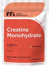 Creatine Monohydrate 500 Grams (1.1 Lb), 5000mg Per Serving, Micronized Creat…