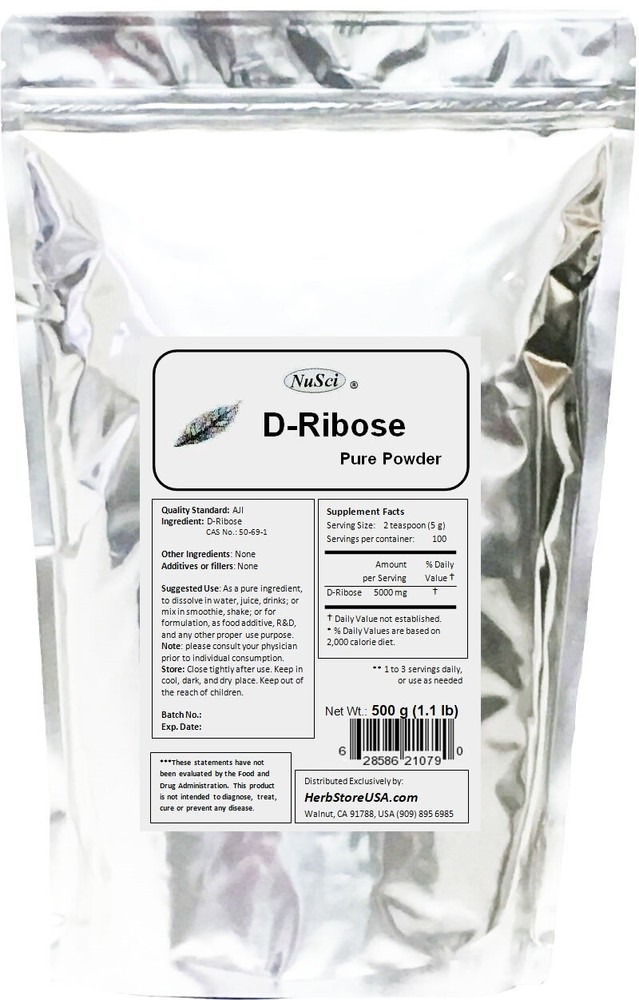 NuSci 100% Pure D-Ribose powder 500g(1.1 lb) energy well-being sport