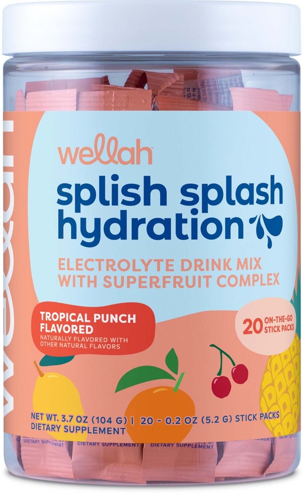 Wellah Splish Splash Hydration (Tropical Punch ) 20 Stick Packs – Electrolytes