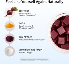 Nitric Oxide Beet Root Chews, Mixed Berry, 60 Soft Chews | 1,250mg Beet Root …