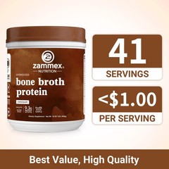 Zammex Bone Broth Protein Powder, Pure Grass Fed Beef, 1 Pound (Pack of 1)