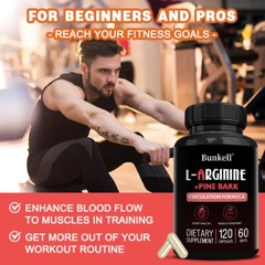 L-Arginine 1800mg Nitric Oxide, French Pine Bark, Supports Muscle Heart Health