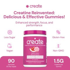 Create Creatine Gummies 90ct 1.5g Vegan Gluten-Free Focus Strength Endurance