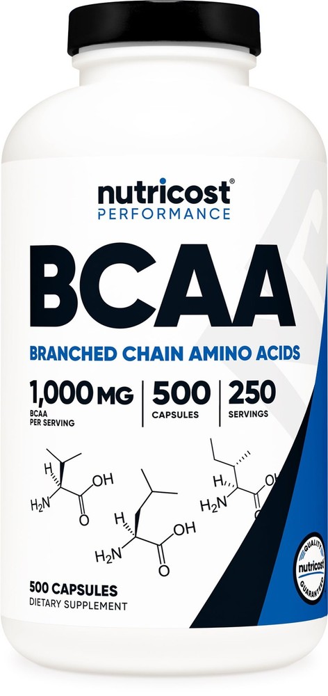 Nutricost BCAA 1000mg, 500 Capsules (250 500 Count (Pack of 1), Multicolor