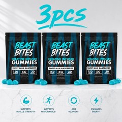 1-3 PACKS-Beast Bites Creatine Infused Gummies Sweet Blue Raspberry – 30 Serving