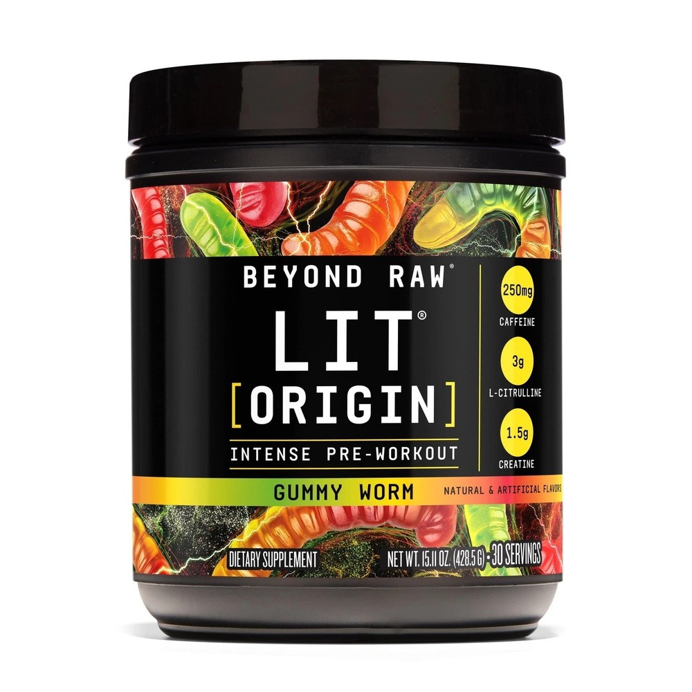 Beyond Raw LIT Origin Pre Workout Powder, Gummy Worm, for Men & Women, Energy