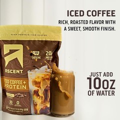 Ascent Iced Coffee High Protein Powder, 20g Protein 100 mg Caffeine 30 Servings
