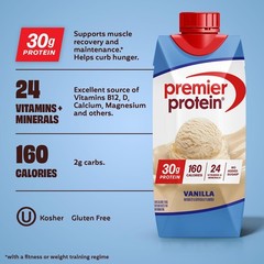 Premier Protein Shake, Vanilla, 30g Protein, No Added Sugar, 24 Vitamins & Mi…