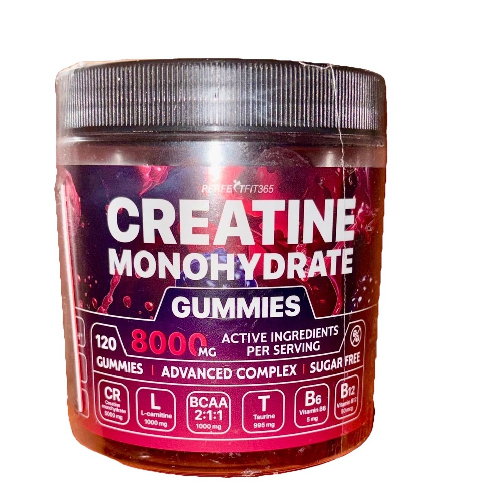 FIT365 Creatine Monohydrate Gummies 120 Count 8000mg Sugar-Free BCAA L-carnitine