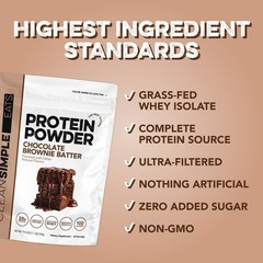 Clean Simple Eats Grass Fed Whey Protein Powder Chocolate Brownie Batter 19 oz