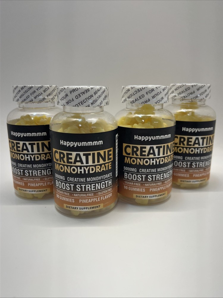 4x Happyummmm Creatine Monohydrate 90ct (360 Total) 5000MG, Pineapple, Exp 09/26