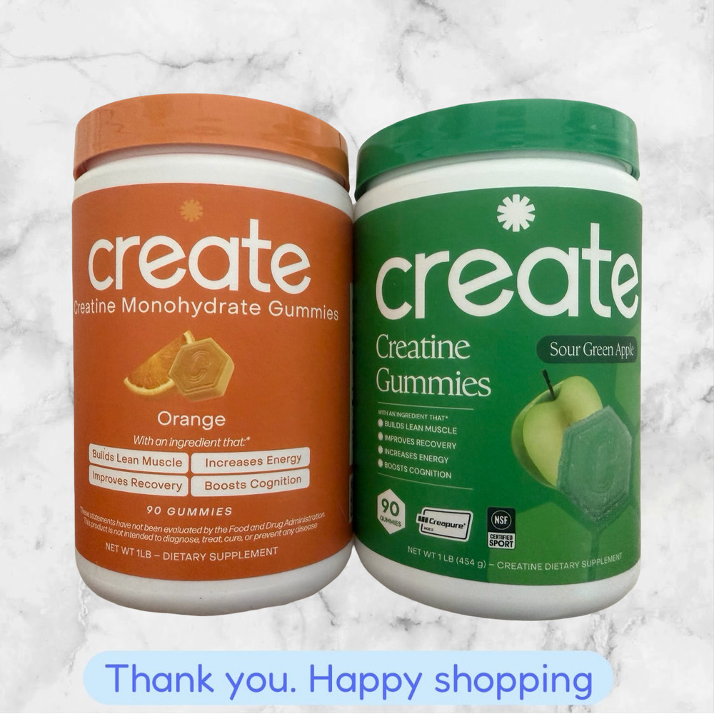 FOR 2 Creatine Monohydrate Orange + Sour Green Apple Gummies 90 Count Each NEW