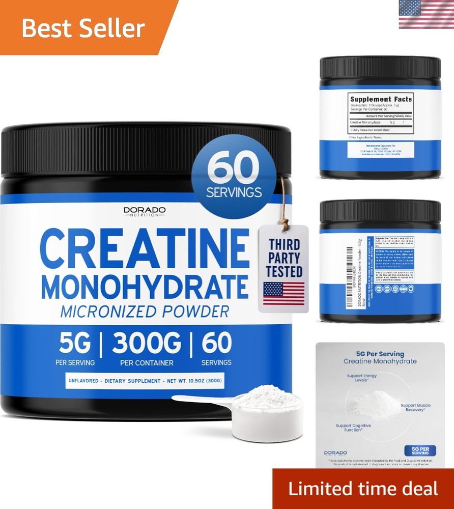 Unflavored Creatine Monohydrate, 60 Servings – Non-GMO, , GMP Certified