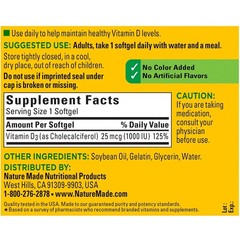 Nature Made Vitamin D3 1000 IU, 180 Softgels