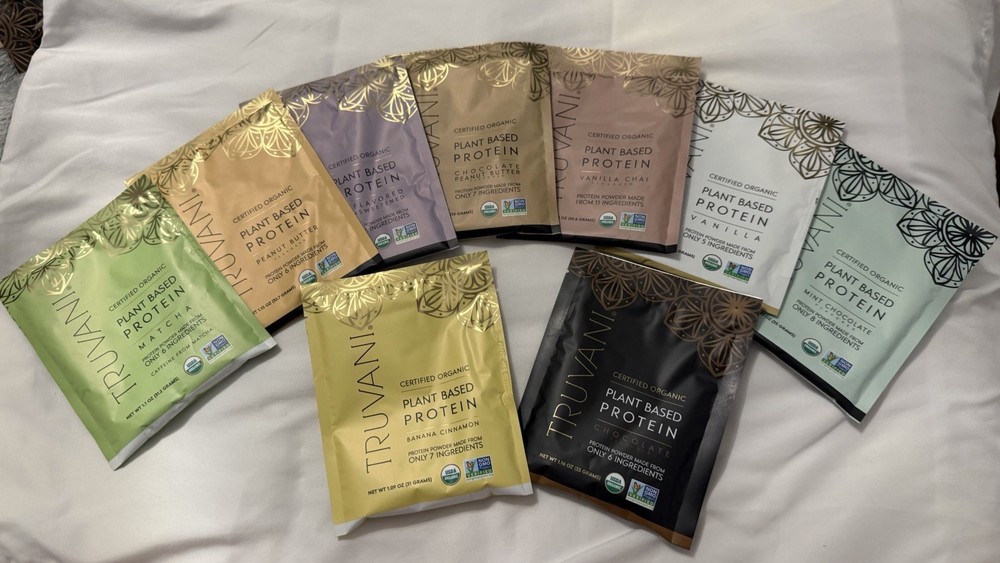 Truvani Certified Organic Vegan Plant-Based Protein Powder Sample Pack, Variety