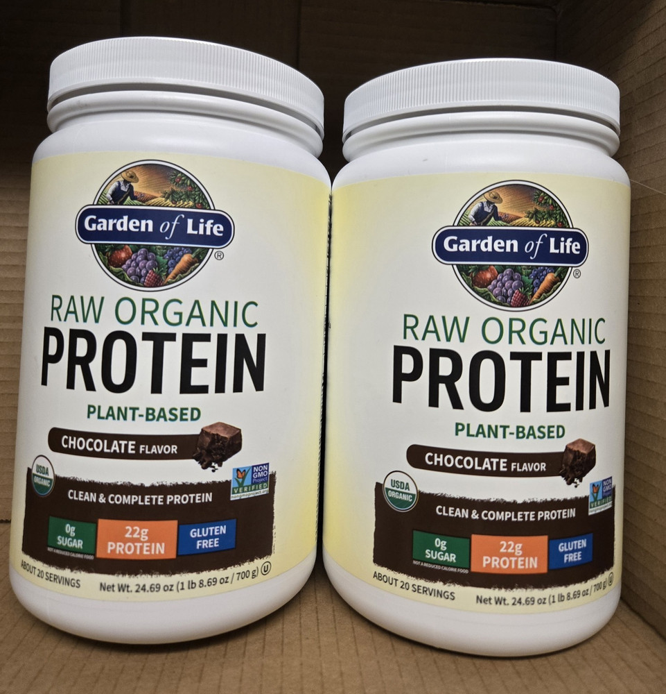2pack Garden of Life Raw Organic Vegan Protein Powder Chocolate 24.69 oz Non-GMO