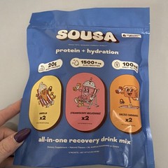 Sousa Protein + Hydration Recovery Drink Mix 6 Packets, 20g Protein, 3 Flavors