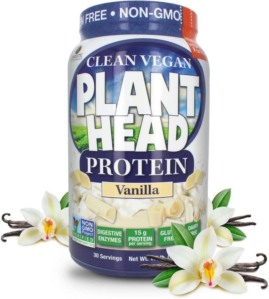 Genceutic Naturals Plant Head Vegan Protein Powder – Vanilla 1.7 lbs. – 06/2028
