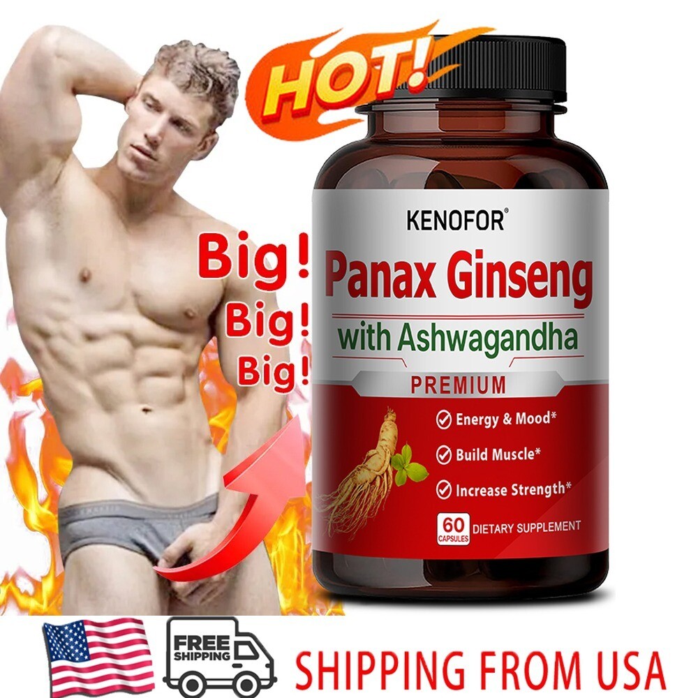Panax Ginseng with Ashwagandha, Male Muscle Strength Mood Supplement, 60 Caps