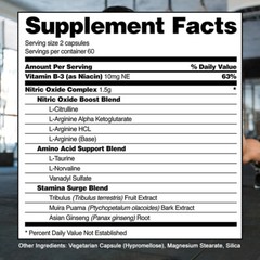 Nitric Oxide Booster Supplement Capsule– Promotes Nutrient Flow to Muscles&Heart