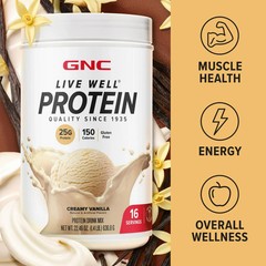 GNC Live Well Whey Protein Powder 25g Creamy Vanilla, GF, No Sugar, 16 servings