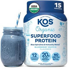 KOS Plant Based Protein Powder, Blueberry Muffin – 20.6 Ounce (Pack of 1)